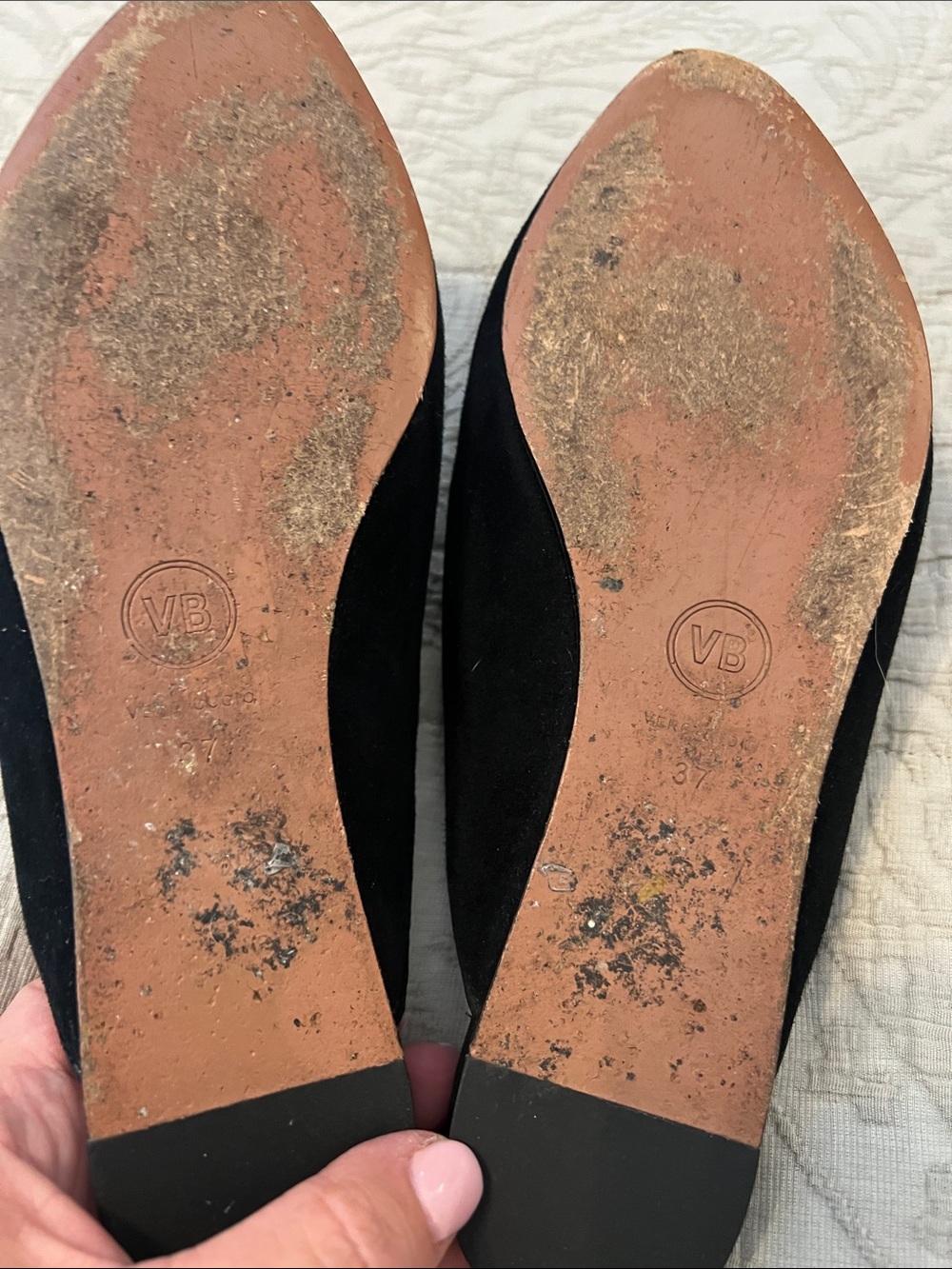 Veronica Beard Black Suede Slip-On Mules with Silver Stripe Detail - Picture 3 of 5